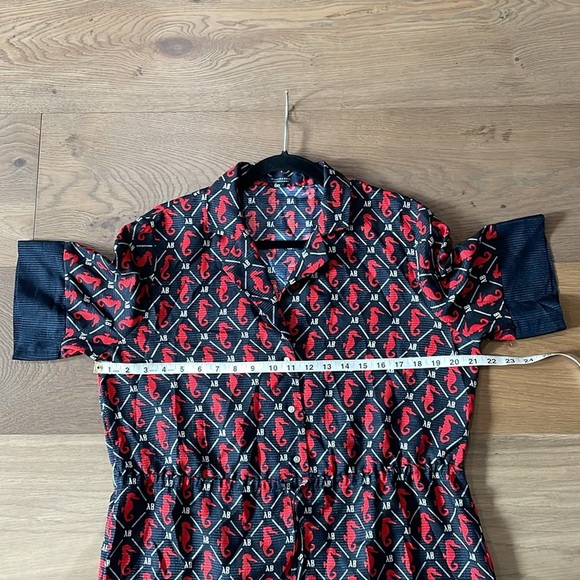 Scotch & Soda Midi Dress Short Sleeves Seahorses Navy Blue Red Waist Tie Size L - Picture 11 of 14